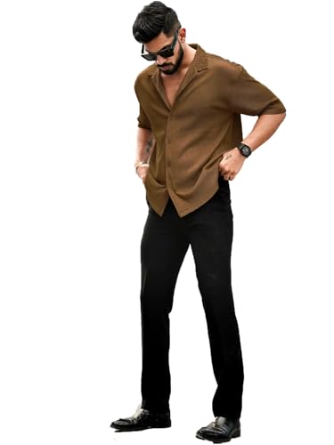 Image of Men's Button Down Collar Neck t-Shirt (40, Dark Brown)