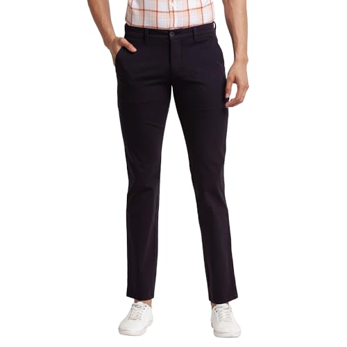 Image of Parx Men's Cotton Blend Solid Pattern Low Rise Tapered Fit Flat Front Casual Trouser