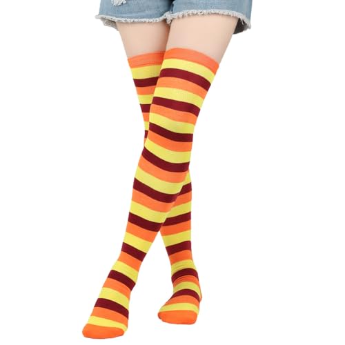 Image of SherryDC Womens Girls Cosplay Rainbow Striped Knee High Socks Leg Arm Warmer Fingerless Gloves Set