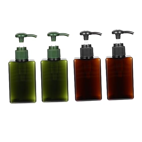 CALLARON Flacons à Pompe pour Lotion Et Gel Bain 4 Pièces 150 ML Plastique 2 Verts Foncés Et 2 Marron Pompe Pressable Voyage Salle De Bain La Cuisine
