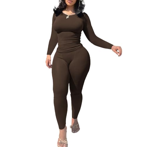 HTD Two Piece Outfits for Women Casual Long Sleeve Bodycon Jogging Suits