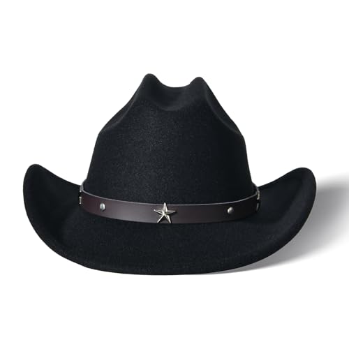 Image of Willheoy Kids Cowboy Hat for Girls Boys Western Cowgirl Hat with Buckle Belt Unisex Wide Brim Fedora Hat Dress Up Costume