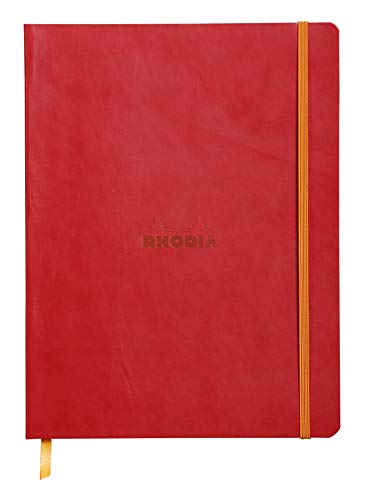 Cahier Rhodiarama coquelicot en cuir simili avec son papier Clairefontaine ivoire haut de gamme