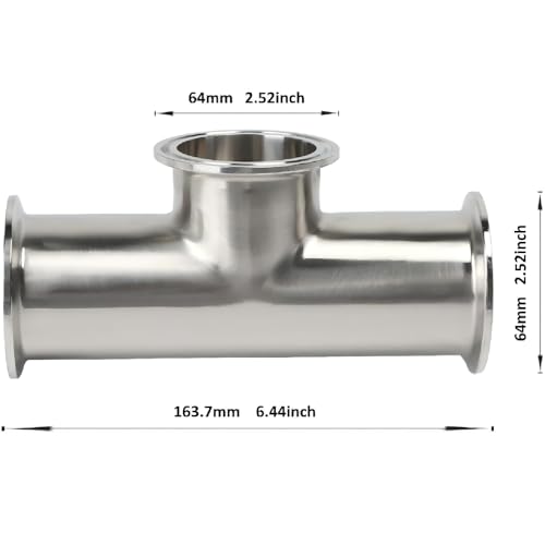 Image of QiiMii Tri Clamp 2 inch instrument Tee Tri Clover Tee Fittings 3 Way Stainless Steel SS304,51mm Pipe OD(2 Inch),Used In Pharmacy