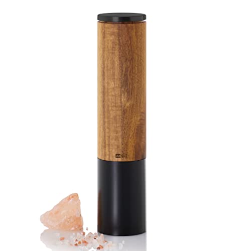 AdHoc EP62 - Molinillo eléctrico de pimienta eMill.5, CeraCut® de cerámica, incluye baterías, madera de acacia, acero inoxidable negro