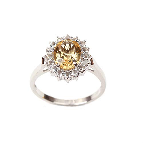Bague en argent sterling 925 topaze blanche véritable et anneau citrine jaune pour femme