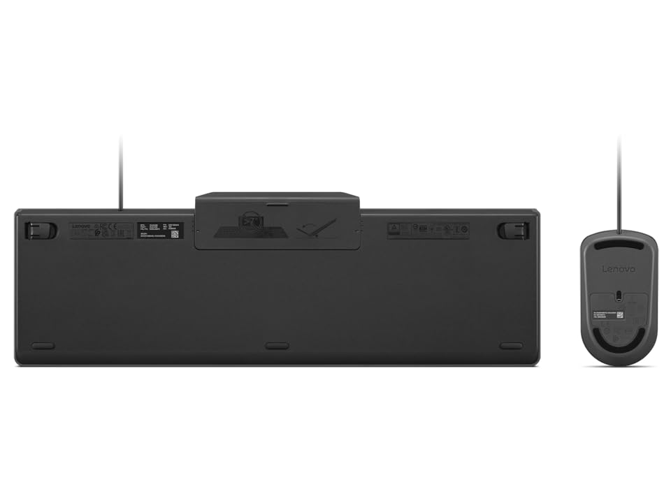 Lenovo 310 USB-A Combo Teclado y Ratón con Cable (Ratón Sensor Óptico Rojo, 2000 dpi, 3 Botones, Scroll, Teclado Resistente a Salpicaduras, Soporte para Móvil, USB-A) QWERTY Español - Gris
