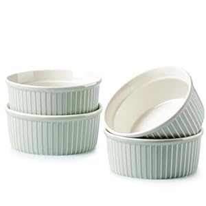 NUTRIUPS Green Ramekins 14oz Oven Safe Set of 4, Porcelain Pudding Cups for Creme Brulee Souffle, Small Ceramic Ramekins Set for Baking