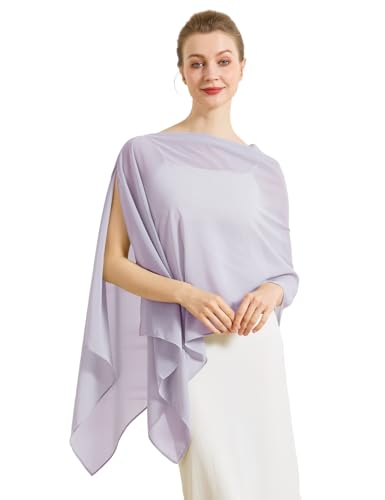 BEAUZSUZSANA Chiffon Cape Shawls for Evening Dress Soft Elegant Sheer Wraps Perfect for Weddings Parties (Lilac)