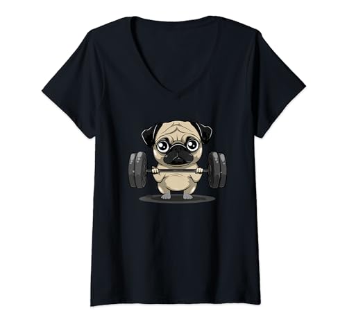 Donna Puppy Pug Dog Gym Workout Fitness Enthusiasts Pug Dad Maglietta con Collo a V