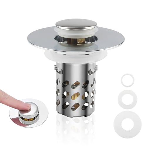 JINXIAN Tappo Lavandino Bagno Universale Risoluce Filtro di Scarico Lavandino Tappo di Scarico 3 in 1 in Acciaio Inox Pop Up Rimovibile Tappo Lavello Cucina per Bagno da 25-46mm