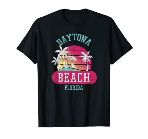Vintage Daytona Beach Florida Aficionado Plam Tree Sunset Camiseta