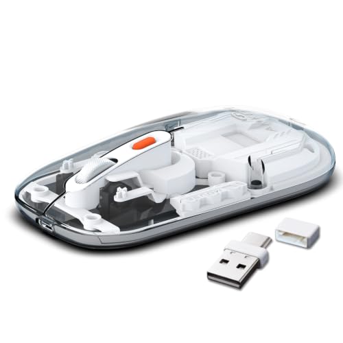 Image of Amkette Epic TP Advanced Transparent Wireless Mouse /Bluetooth Mouse Rechargeable, USB-A+USB-C Nano Receiver, 3200DPI, Type-C Charging, 3 Device Connectivity for Laptop, PC, MacBook, Tablet & More