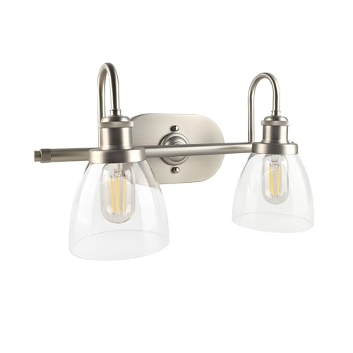 Image of Lightdot Brushed Nickel Bathroom Light Fixture, 17.5IN 2-Light Bathroom Vanity Light with Clear Glass Shades, 60W Max /120V Modern Wall Lights for Mirror Kitchen Living Room, E26 Base-Silver