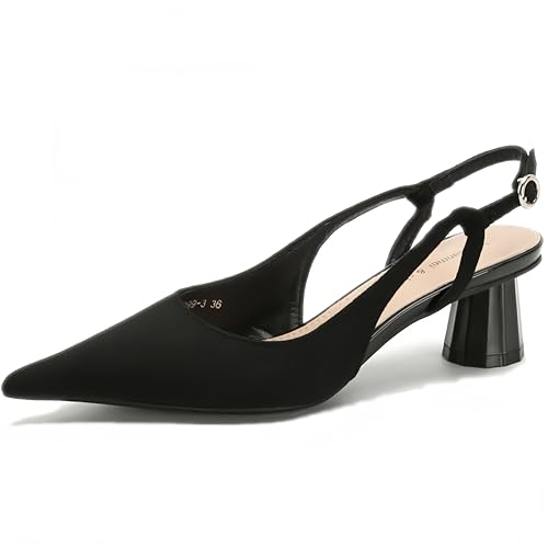 Women's Suede Closed Pointed Toe Sexy Slingback Low Chunky Heel Pumps with Adjustable Buckle Fashion Slip on Comfortable Non-Slip High Heel Sandals for Party Formal Wedding Dress