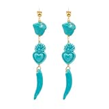 MARARDI Orecchini Donna Italiani in Ceramica di Caltagirona a Forma di Cuore Turchese Lunghi Handmade Gioielli Eleganti per Tutti i Giorni Eventi Matrimoni Occasioni Speciali