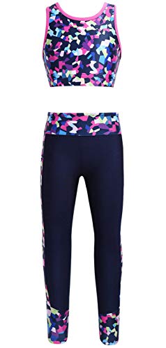 iiniim Ensemble de Sport Deux Pièces Enfant Fille Ados Débardeur Court Leggings Collants Longue Costume Sport Fitness Gymnastique Vêtements Danse Jazz Hip-hop 3-16 Ans Rose Vif 11-12 Ans