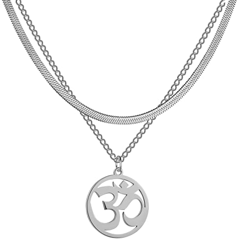 unift Collar Para Mujeres  Aum Om Ohm Sánscrito Símbolo Redondo Colgante Collar Con Encanto Hinduismo Yoga Sánscrito Amuleto Dainty Collar Colgante Joyería (plata 2)
