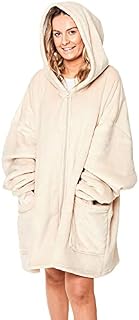 Sienna Zip Up Oversized Hoodie Blanket Warm Winter Plush Hooded Wearable Zipper Sherpa Sweatshirt Fluffy for Daughter Women Girls Men, One Size - Natural