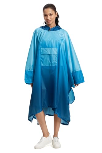 NUUR Regenponcho Damen Herren Unisex Regencape Regenmantel Regenjacke Festival Wasserdicht Hiking Cycling Outdoor 3in1 Mehrzweck Wiederverwendbar Rain Poncho mit Kapuze Gradient Blau NUUR Regenponcho Damen Herren Unisex Regencape Regenmantel Regenjacke Festival Wasserdicht Hiking Cycling Outdoor 3in1 Mehrzweck Wiederverwendbar Rain Poncho mit Kapuze Gradient Blau