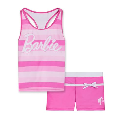 Barbie Girls Racerback UPF 50+ Tankini Top and Swim Shorts Outfit Set Little Kid to Big Kid Sizes (4-14-16)