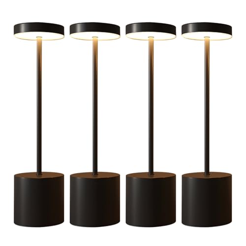 CATAVANA-Lot de 4 Lampes de table sans fil - Rechargeables LED pour Intérieur/Extérieur - Cable USB-C - Lampe Tactile avec Variateur - Design en Métal -...