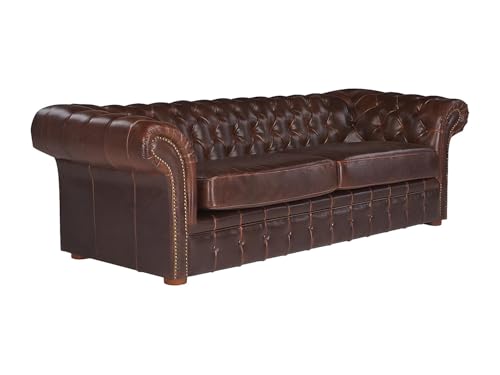 Vente-unique - Canapé 3 Places Chesterfield CLOTAIRE 100% Cuir Vieilli
