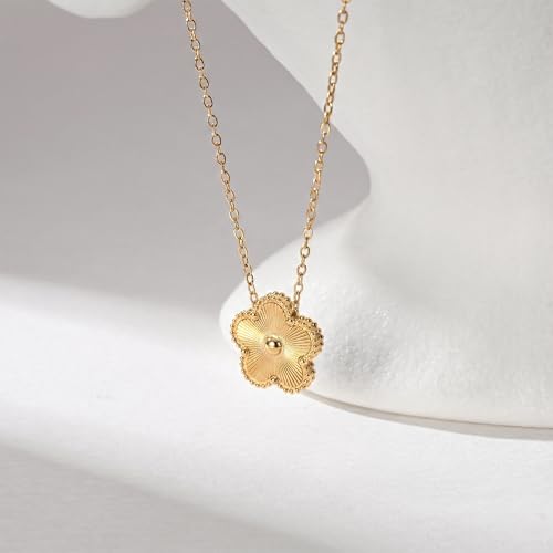 Image of Billet-doux 14k Gold-Plated Clover Necklace for Women, Sparkling Four-Leaf Shiny Clover Pendant with Dazzling Pave CZ Halo, Adjustable Size, Trendy Jewelry Gifts Perfect for Her