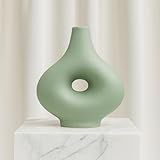 Modern Ceramic Vase with Open Cut-Out Design for Living Room Decor - Decortive Flower Vase for Home Accents, Bedroom, or Office Decor - Ideal for House and Entryway Table Display - 7', Green