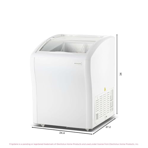 Image of Frigidaire Commercial Chest Freezer for Ice Cream and Frozen Foods, Store Displayer, Glass Top Storage Case, 4 Cu. Ft. Bin, Rolling Caster Wheels, Adjustable Temperature, Energy Efficient Cooling