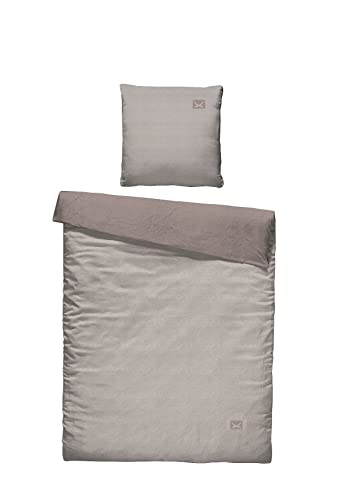 Sansibar Jersey Melange - Juego de ropa de cama reversible (2 piezas, funda nórdica de 135 x 200 cm y funda de almohada de 80 x 80 cm), color gris Cover
