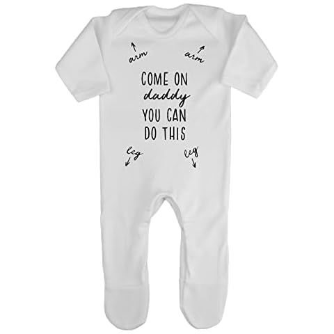 Miammo Come on Daddy you can do this, arm and leg directions, novelty joke [BBY7] baby romper jumpsuit with feet, 0-3 months, White Cover