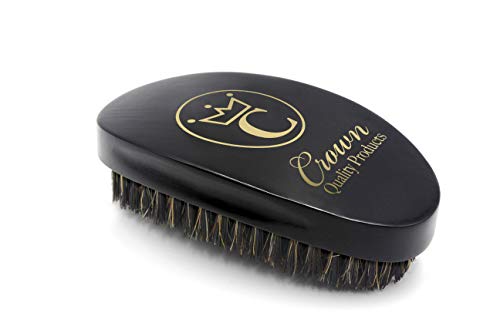 Crown Quality Products 360 Gold Mixed Boar Bristle Caesar Brush - Onyx Black