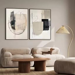 DIHANSM Minimalistisches rundes geometrisches abstraktes Wandposter in Schwarz, Beige und neutralen Farben (30 x 40 cm x 2 Stück/Galerie-Leinwand)
