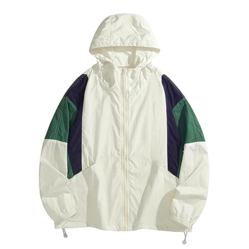 Men Vintage Hooded Causal Jacket Coat Patchwork Long Sleeve Zipper Pocket Sports Outerwear