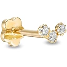 AVORA 14K Gold 3-Stone Simulated Diamond CZ Curved Bar Cartilage Piercing Flat Back Earring Body Jewelry 18 Gauge