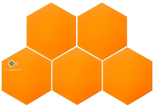 Image of YGM Acoustic Foams Professional Hexagon Acoustic Foam Panels, Absorption Panel, 12 X 12 X 1 inch High Density Edge Wall Tiles for Acoustic Treatment (Orange, Set of 10)
