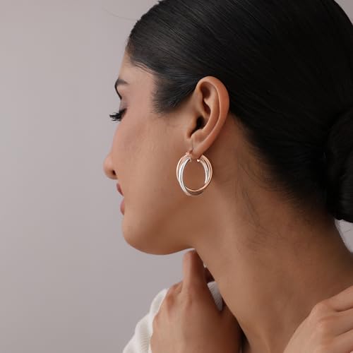 Image of TRUESILVER ACPL 925 Sterling Silver Hoop Earrings for Women | BIS Hallmarked Two-Tone & Three-Tone Intertwined Hoop Earrings | Oval & Round Lightweight Jewelry