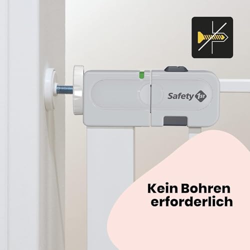 Safety 1st Auto Close Gate, Treppenschutzgitter ohne Bohren, 73–80 cm (max. 136 cm erweiterbar), automatisch schließendes Türschutzgitter, mit einer Hand öffnen, kein Bohren, Zweifachsicherung, Weiß