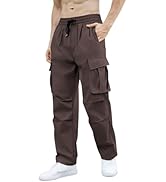 OYOANGLE Men's Baggy Cargo Pants Elastic Drawstring Waist Straight Leg Hip Hop Trousers Streetwear