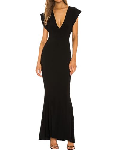 SHESEEWORLD Women's Sleeveless Deep V Neck Evening Gown Bodycon Party Cocktail Maxi Dress Gown