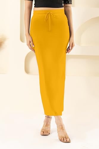 Image of DESI GIRL Cotton Lycra Stretchable Saree Shapewear Petticoat with Drawstring for Women | Fishcut Saree Petticoat with Side Slit for Easy Movement | Saree Shaper | Long inskirt