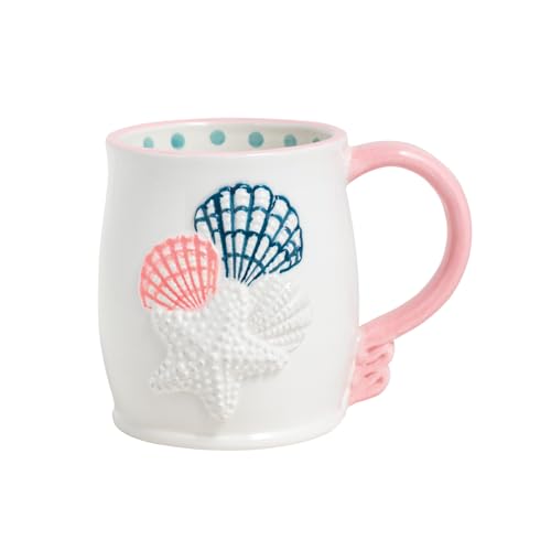 Taza de cerámica blanca con diseño de conchas miniatura 1
