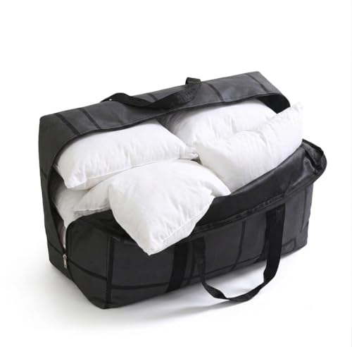 Image of Storage Bag with Zipper & Handles - Foldable Blanket & Pillow Organizer | Non-Woven Clothes Storage Bag for Quilt, Comforter, Bedding & Winter Clothes (44L - 55 x 23 x 35 cm)