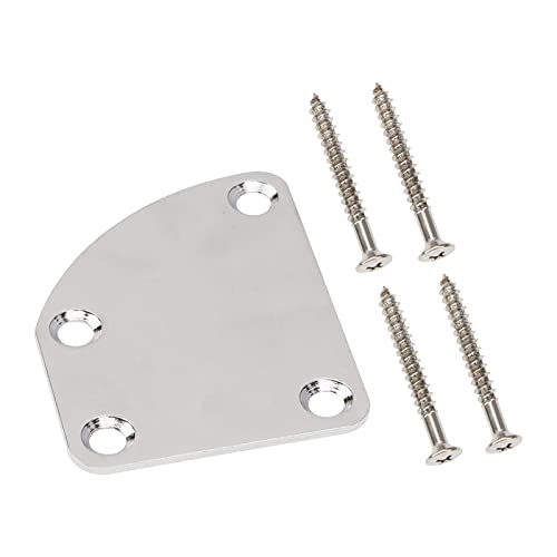2Pcs Yootones Electric Guitar Neck Plate Curved Semi-Round Neck Joint Back Mounting Plate 4 Holes With Screws Compatible With Guitar Bass Parts Replacement (Silver) #TOP1