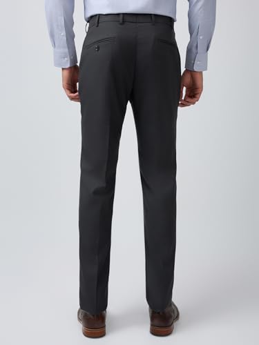 Image of Raymond Men Slim Fit Checks Pattern Poly Viscose Blend Flat Front Formal Trouser Grey