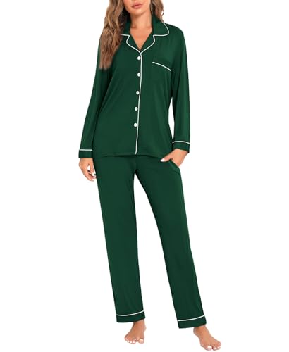 Image of Women's Pajama Sets Long Sleeve Sleepwear Button Up Shirt With Pajama Pants Soft Pjs Lounge Sets