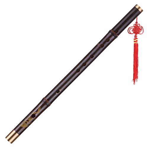 Fesjoy Flute Professional Black Bamboo Dizi Flute Traditional Handmade Chinese Musical Woodwind Instrument Key of G Study Level