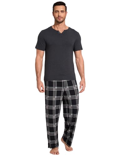 GYS Men's Pajamas Set Short Sleeve Sleepwear Soft Pjs Top with Pants Cool Loungewear Set,Viscose Made from Bamboo4