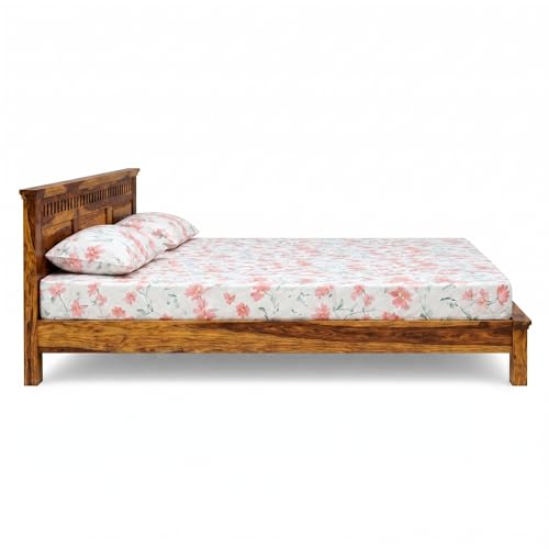 Image of SONA ART & CRAFTS Kuber Solid Sheesham Wood Queen Size Platform Bed Without Storage | Wooden Queen Size Cot Bed | Double Bed for Home - Natural Finish (Assembly Included)
